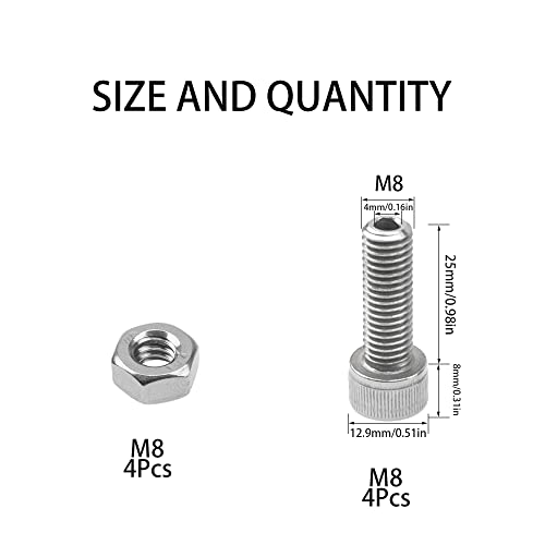 4Pcs 304 Stainless Steel Cylindrical Hollow Hexagon Socket Screw Lamp Threading Through Hole Bolt with Nut (M8x25) - size: M8x25