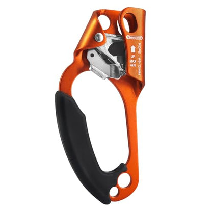 NewDoar UIAA & CE Certified Hand Ascender Rock Climbing Tree Arborist Rappelling Gear Equipment Rope Clamp for 8~13MM Rope - color: Orange-Left