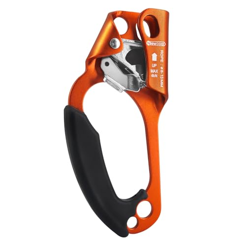UIAA & CE Certified Hand Ascender Rock Climbing Tree Arborist Rappelling Gear Equipment Rope Clamp for 8~13MM Rope - color: Orange-Left