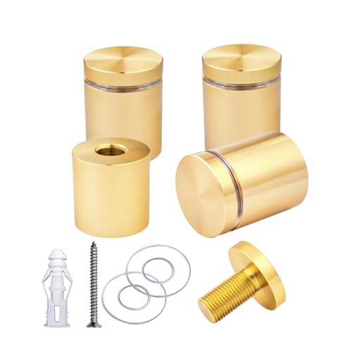 Pack of 4, Aluminum Standoff Screws, Wall Sign Standoff Mounting Hardware Advertising Glass Standoff Nail for Hanging Acrylic Picture Frame (Champagne, 1" x 1") - color: Champagne, size: 1" x 1"