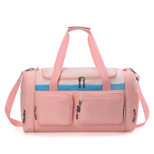 Rueesh Large Duffle Bag Sports Gym Tote Bags for Women | Weekender Overnight Bag with Shoe Compartment & Wet Pocket for Travel, Overnight, or Weekender,Pink - color: Pink