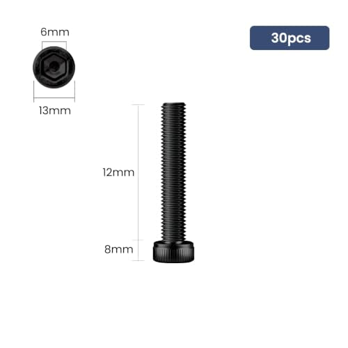 30pcs M8 x 12mm Hex Socket Head Cap Screws Bolts, 12.9 Grade Alloy Steel, Black Oxide Finish, Allen Socket Drive, Full Threads,with Hex Spanner - size: M8x12mm