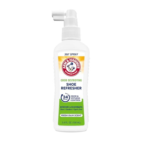 Arm & Hammer Shoe Refresher & Deodorizer Spray, Fresh Rain, 3.4 oz | Aerosol-free shoe deodorizer spray for sneaker odor and wetness control; Fresh Rain scent for everyday footwear - size: 3.4 Ounce (Pack of 1)