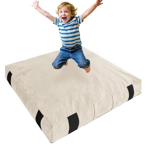 JOYWOO Crash Pad for Kids Sensory Room, 4 x 4 Ft / 5 x 5 Ft Anti-Slip Sensory Crash Mat, Shredded Foam Sensory Crash Pad for Kids Gift, Soft Washable Cover, Gift for Children and Family Fun - color: Beige, size: 4x4 Feet