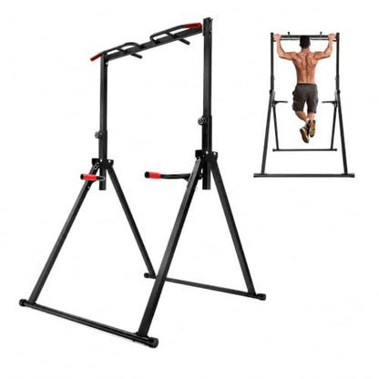Foldable Power Tower Dip Station Pull Up Bar Station | with Double Bars 5.74ft-7.55ft Height Adjustable for Pull Ups, Dips, 440lbs Load Capacity