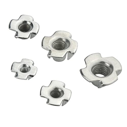 90Pcs M3 M4 M5 M6 M8 T Nuts Four Claw Nuts Assortment Kit Zinc Plated Carbon Steel for Woodworking Cabinetry Furniture Fastener Climbing Holds