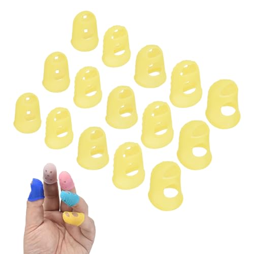 PATIKIL 15 Pcs Silicone Finger Tips, 18/20/21.5/23/25mm Anti-Slip Textured Surface Reinforced Protectors Fingertip Covers Reusable Thimbles for Money Counting Guitar Sewing, Yellow - color: Yellow, size: 18/20/21.5/23/25mm