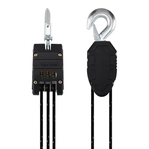 XSTRAP 5:1 Block&Tackle Pulley System Rope Hoist, 50 Ft, 2000 LBS Black | Heavy-Duty 2000 LBS Breaking Strength with 2PK Soft Loops, Pulley Hoist bearing metal wheels for Lifting Heavy Objects - color: Upgraded 50ft Black