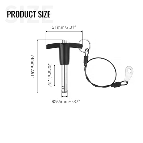T Handle Quick Release Pin 3/8 Inch Diameter ,Stainless Steel Ball Locking Pin with Push Button Lanyard Cable Usable Length 1.18"(9.5*30mm) - size: 9.5mm-30mm