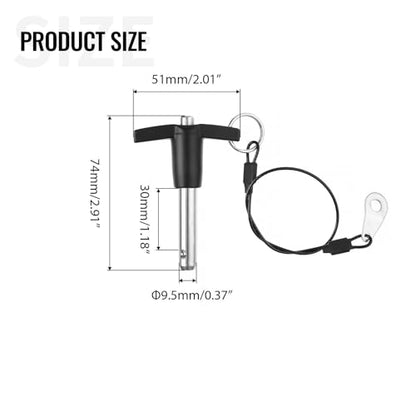 T Handle Quick Release Pin 3/8 Inch Diameter ,Stainless Steel Ball Locking Pin with Push Button Lanyard Cable Usable Length 1.18"(9.5*30mm) - size: 9.5mm-30mm