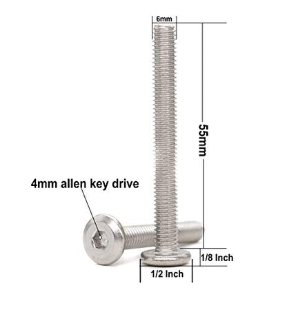 10pcs M6 x 55mm Rivet Countersunk Socket Cap Allen Head Bolts Screws Connecting for Furniture, 304 Stainless Steel - size: 10pcs M6 x 55mm