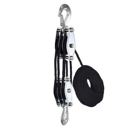 Rope Pulley Hoist Multifunctional 2200 LBS Breaking Strength | 3/8 Rope for Lifting Hoisting Rigging Garage Shop Hunting Farm Construction Industrial Warehouse Marine Overhead Recovery - color: Black.