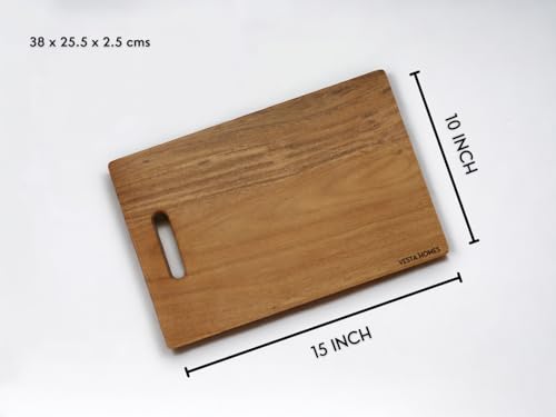Vesta Homes Wooden Cutting Board for Kitchen/Chopping, Serving Board/Block for Vegetables, Fruits, Cheese and Charcuterie | Natural Acacia Wood | 15 * 10 * 1 Inches | Handcrafted in India