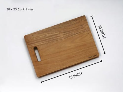 Vesta Homes Wooden Cutting Board for Kitchen/Chopping, Serving Board/Block for Vegetables, Fruits, Cheese and Charcuterie | Natural Acacia Wood | 15 * 10 * 1 Inches | Handcrafted in India