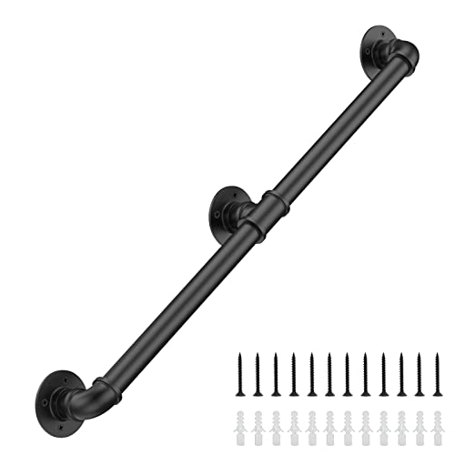 6FT Industrial Stair Railing Wall Mount Staircase Handrail φ1.3 Pipe Hand Rail for Steps Grab Bar Foot Rail Vintage Pipe Railing Black Deck Handrail for Outdoor Indoor Stairs Porch - size: 6 Feet