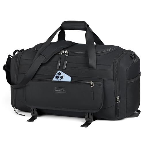 IGOLUMON Gym Bag for Men 55L Sports Duffel Bags Gym Duffle Bag Women with Shoe Compartment & Wet Pocket Water Resistant Travel Duffel Bag Lightweight Weekender Overnight Bag Black - color: Black, size: 55L