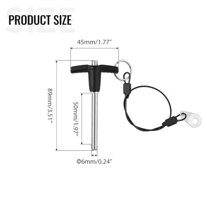 T Handle Quick Release Pin 0.24 Inch Diameter ,Stainless Steel Ball Locking Pin with Push Button Lanyard Cable Usable Length 1.97"(6*50mm) - size: 6mm-50mm