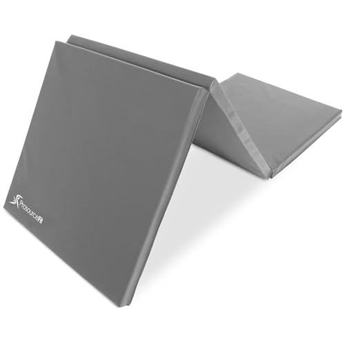 ProsourceFit Tri-Fold Folding Thick Exercise Mat 6’x2’ with Carrying Handles for MMA, Gymnastics, Stretching, Core Workouts - color: Gray, style: PACK OF 1