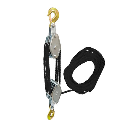 Hoist Pulley System Multifunctional 2200 LBS Breaking Strength | 3/8 Rope for Lifting Hoisting Rigging Garage Shop Hunting Farm Construction Industrial Warehouse Marine Overhead Recovery - color: Black..