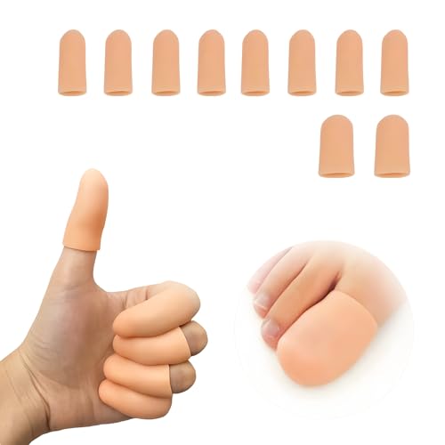 10PCS Silicone Finger Protectors Cots Thumb Protector - Waterproof Finger Protector for Cuts, Injuries & Crafting, Fingertip Protector Glove That Covers Thumb Finger Covers(Medium & Large, Nude) - size: 10pcs