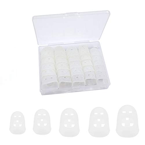 5 Sizes Guitar Fingertip Protector With Compact Box, Premium Silicone Guitar Finger Guards, Non-Slip Breathable Fingertip Protection Covers Caps for Sewing, String Instruments (Transparent) - color: Transparent