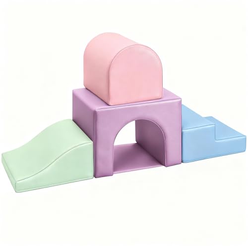 Sumbababy Soft Climbing Blocks Set for Toddlers: 4 PCS Foam Play Structures with Tunnel - Indoor Playground for Kids with Slide and Stairs - Safe Play Gym for Boys and Girls - style: Macaron/Pink/Blue