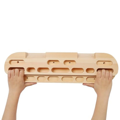Climbing Hangboard Rock Climbing Training Board - Wooden Fingerboard Trainer 21.5" x 5.7" x 2" for Strengthen Fingers & Grip, Multiple Hold Configurations, Smooth Finish, Brown