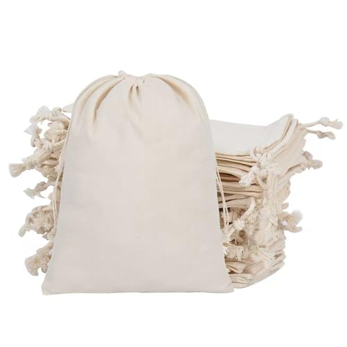 gobyhumm 50 Pcs Cotton Muslin Drawstring Sachet Pouch Bags（6 * 8"） | Pure Cotton Sachet Bags，Reusable Empty Gift Pouches for Party Home Supplies - color: 50 pcs,6*8"
