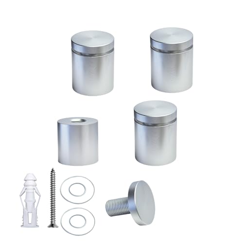 Pack of 4, Aluminum Standoff Screws, Wall Sign Standoff Mounting Hardware Advertising Glass Standoff Nail for Hanging Acrylic Picture Frame (Satin Chrome, 1" x 1") - color: Satin Chrome, size: 1" x 1"