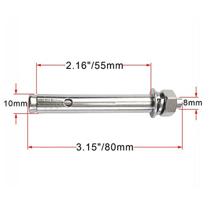 10 Pack M8x80mm Expansion Bolts Anchor Bolt 304 Stainless Steel External Hex Expansion Screw Bolt Sleeve Anchor Fastener Wall Concrete - size: M8*80