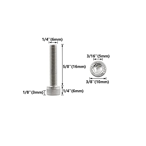 20 PCS Socket Head Cap Screws, TTZEZE 304 Stainless Steel Metric Machine Bolts Hex Socket Screw, Socket Drive Bright Finish Full Machine Threads for Shelf Chair Desk Install Repair (M6x16mm) - color: M6, size: 16mm