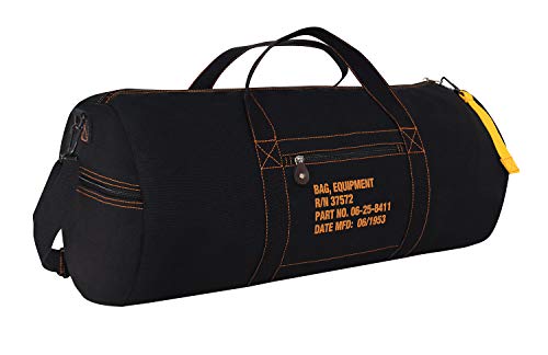 Rothco Canvas Equipment Bag, Heavyweight Cotton Carryall | Vintage-Inspired Duffle, Zippered Compartments, Adjustable Shoulder Strap, Ideal for Storage, Gym & Travel - color: Black, size: 24 Inches