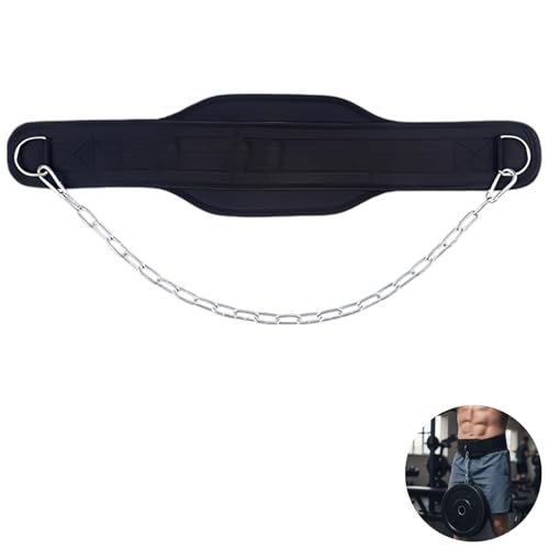 Weight Lifting Belt with 35.4 in Chain, Fitness Dip Belt for Pull-Ups and Dips, Double Layer Gym Weight Belt, D-Ring Fast Loading, Strength Training Workout Belt
