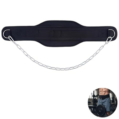 Weight Lifting Belt with 35.4 in Chain, Fitness Dip Belt for Pull-Ups and Dips, Double Layer Gym Weight Belt, D-Ring Fast Loading, Strength Training Workout Belt