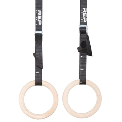 REP Fitness Wood Gymnastic Rings with Numbered Heavy Duty Adjustable Straps - Perfect for Cross-Training Workouts, Gymnastics and Conditioning - size: 1.25", style: 7.5' Straps
