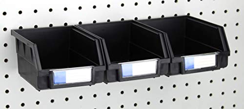 Pegboard Bins - 3 Pack Black Large - Hooks to Any Peg Board - Organize Hardware, Accessories, Attachments, Workbench, Garage Storage, Craft Room, Tool Shed, Hobby Supplies, Small Parts - color: Black, size: 5 Inch (Pack of 3)