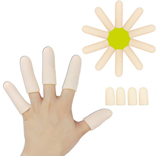 Pnrskter Gel Finger Cots, Finger Protector Support(14 PCS) NEW MATERIAL Finger Sleeves Great for Trigger Finger, Hand Eczema, Finger Cracking, Finger Arthritis and More. (10pcs Long + 4pcs Short) - color: Nude