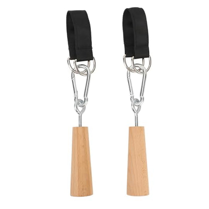 Wooden Pull Up Grips with Hanging Straps, Beech Wood and Iron Handles for Rock Climbing Holds Training Arm Forearm Wrist Strength Training Portable Fitness Equipment