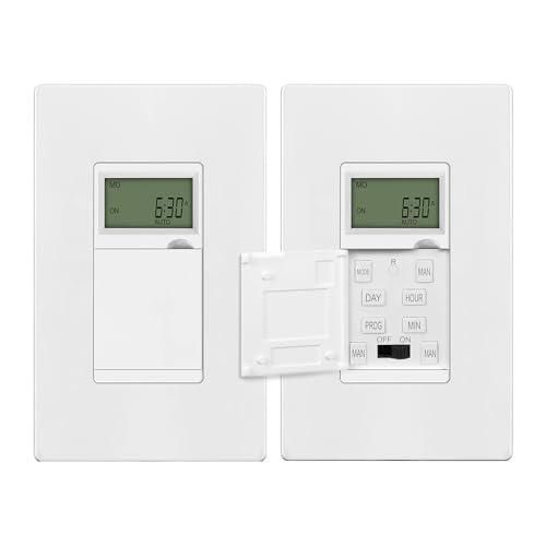 ENERLITES Programmable Digital Timer Switch for Lights, Fans, Motors, 7-Day 18 ON/OFF Timer Settings, Single Pole, Neutral Wire Required, UL Listed, HET01-C, White, 2 Pack | Digital 18 ON/OFF Timer Settings for Fans, Motors, Single Pole, Neutral Wire Requ