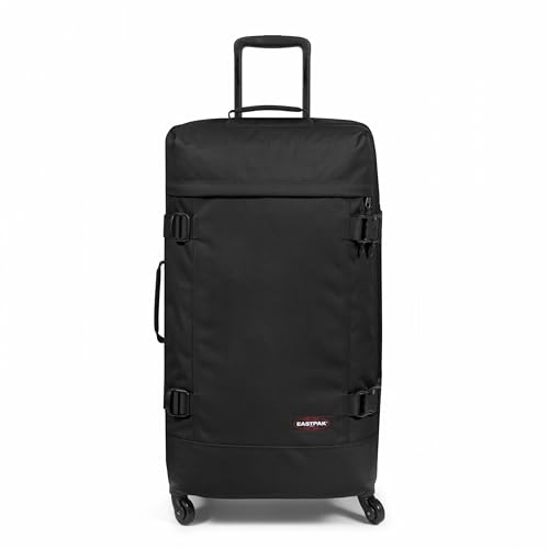 EASTPAK TRANS4 L – 80L Large Checked Luggage Bag, Two Compartments, TSA Lock, 360° Spinner Wheels, and Telescopic Handle, Black - color: Black, size: 80 Liter Checked Bag
