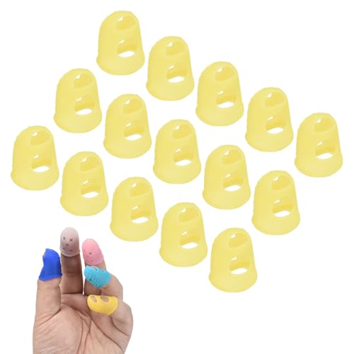 PATIKIL 15 Pcs Silicone Finger Tips, 23mm Anti-Slip Textured Surface Reinforced Protectors Fingertip Covers Reusable Thimbles for Money Counting Guitar Sewing, Yellow - color: Yellow, size: 23mm