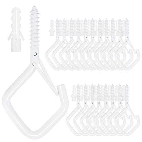 20PCS Eye Screw Hooks for Hanging Heavy Duty with Safety Buckle.Metal Ceiling Hooks for Hanging Plants,Cup,Wind Chime,Bird Feeders,String Lights at Indoor&Outdoor,2.36 Inch（No Drill Bit - color: White, size: 20Pcs