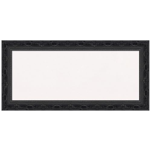 Amanti Art White Cork Board for Wall, 16x34 Vision Board with Black Frame, Medium Corkboard Office Decor for Home Organization, Traditional Corkboard Pinboard to Display Items for Home Organization - color: Filigree Gloss Black, size: 34" x 16"