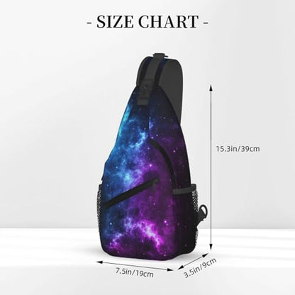 Galaxy Crossbody Sling Bags for Women Men Blue and Purple Galaxy with a Planet and a Moon Space Background Travel Sling Backpack Casual Shoulder Bag Universe Theme Gym Sports Hiking Daypack - color: Blue Purple