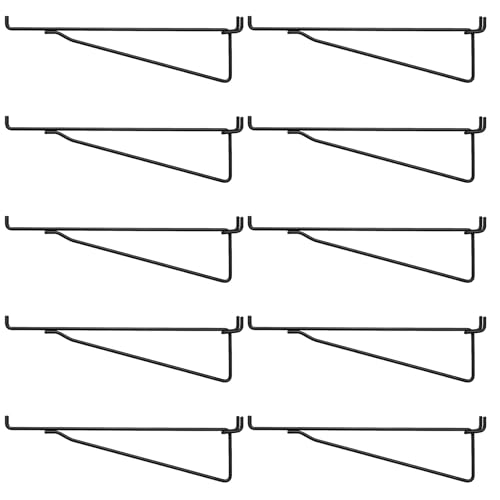 10 Pcs 10 Inch Pegboard Shelf Brackets, Sturdy Metal Peg Hook Heavy Duty Garage Organizer Hanger, Fits 1/4" Pegboard Slatwall, for Workshops Trade Show Booths(Black) - color: Black, size: 10 Inch
