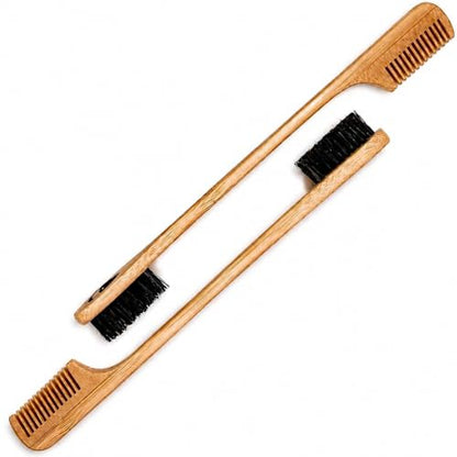2-in-1 Sapling Mustache Brush & Comb (2-pack) from Green Beard Grmng - Boar Bristle & Bamboo