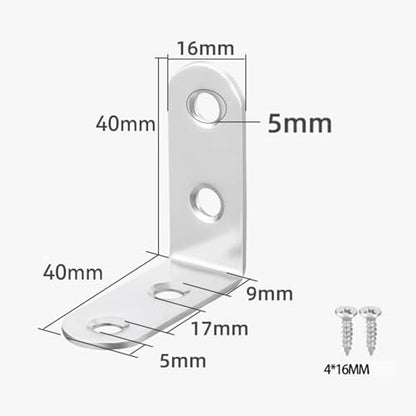 Stainless Steel Corner Brace, 24Pcs 90 Degree Right L-Shaped Metal Corner Connector Joint Plate, Cabinet, DIY Woodworking Projects with 96PCS Screws 1.57x0.6in (40x40x16（24pcs）) - size: 40x40x16（24pcs）