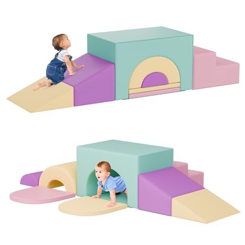TOLEAD Soft Foam Climbing Blocks Set – Large 5-in-1 Soft Play Toys Crawling & Sliding Climbing Arch for Toddlers, Foam Playset for Nursery,Preschool,Pink - color: Pink