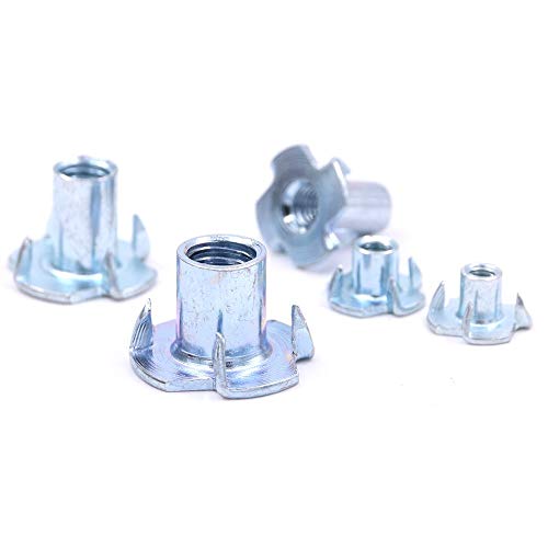 T Nuts 1/4"-20 5/16"-18 3/8"-16, SpzcdZa 75Pcs T Nut Zinc Plated Steel T-Nuts 4 Pronged Tee Blind Nuts Assortment Kit for Wood, Rock Climbing Holds, Cabinetry, Furniture etc.