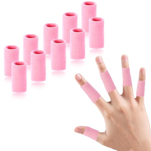 Finger Compression Sleeves Support, Finger Protectors Cots for Arthritis Swelling Basketball Sport, Breathable Elastic (10, Pink, One Size) - color: Pink